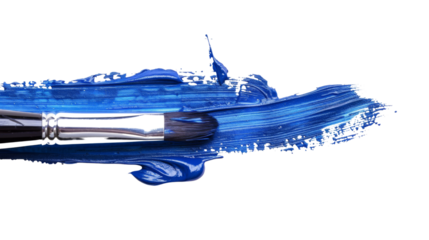 Blue stroke of paint brush on white background
