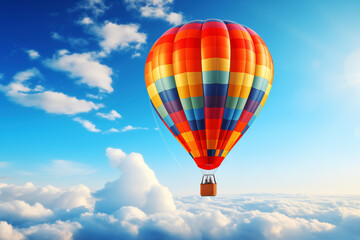 Naklejka premium Hot air balloon in the blue sky with white clouds.