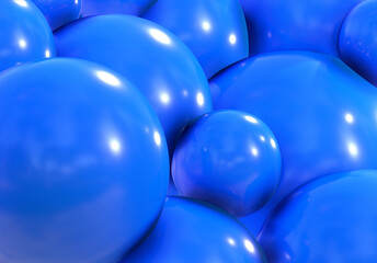 3D balls bubble blue color glossy 3d render shepres ball group background