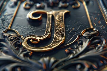A detailed view of a golden letter J, perfect for highlighting initials or adding a touch of luxury to designs