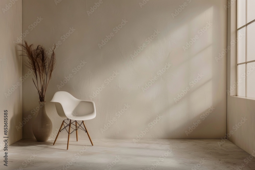 Wall mural a single white chair sits next to a window, providing a clean and minimalist backdrop