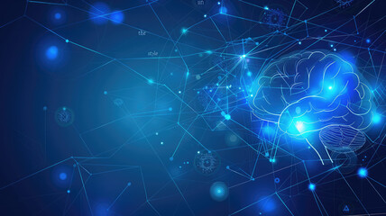 Obraz premium AI Brain Hologram on Blue Background