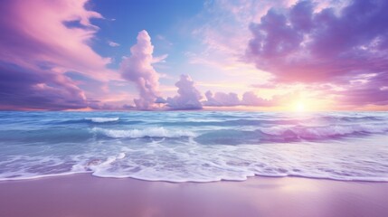 Beautiful tropical pink blue sea sunset and beautiful blue purple sky clouds in the background and sea ocean waves.
