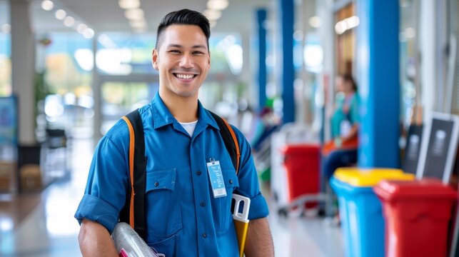 The smiling janitor at work