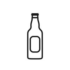 Beer, ale, cider glass bottle with a cap outline icon isolated on white. Minimalist line pictogram with editable stroke. Vector illustration for web design, apps, logo. Low-alcohol drinks concept