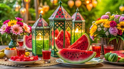 Naklejka premium Ramadan Kareem, Enjoy The Holy Month With Family And Friends.