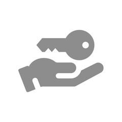 Buying a house vector icon. Home key and hand, real estate symbol.