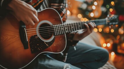 Obraz premium A Guitarist Practices A New Song In The Comfort Of His Bedroom, Honing His Musical Skills, High Quality, HD
