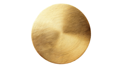 Golden round adhesive paper sticker label on a transparent background