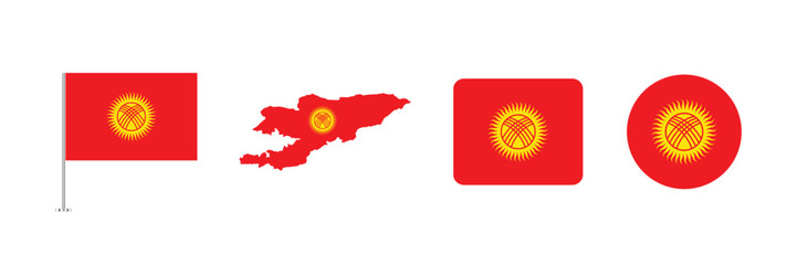 Vector Kyrgyzstan flag. Set of Kyrgyzstan Flags Collection. 
