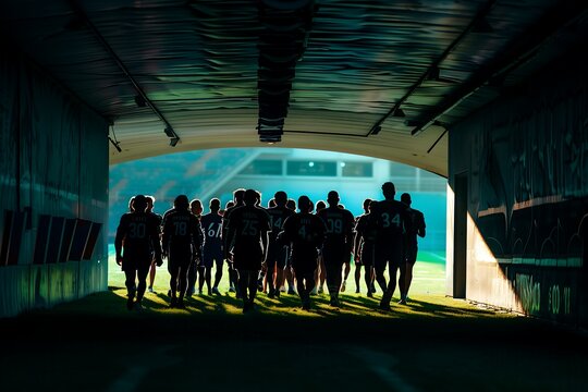 The football team entering the field for the match from the locker room