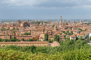 Fototapeta premium Panoramic aerial view of the historic center of Bologna, Italy