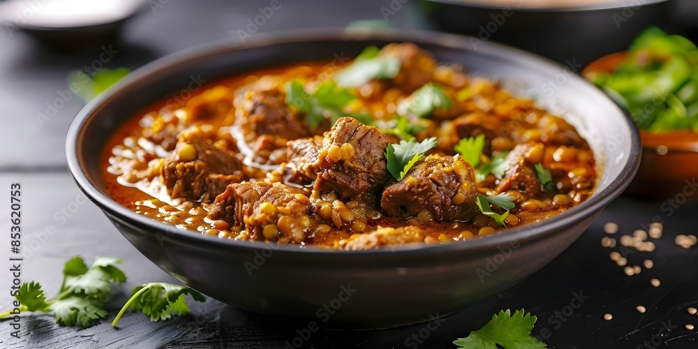 Canvas Prints Slow-Cooked Haleem A Flavorful and Comforting Dish with Lentils, Meat, Wheat, and Spices. Concept Haleem Recipe, Slow-cooked Meal, Lentil Dish, Comfort Food, Spiced Lamb Dish