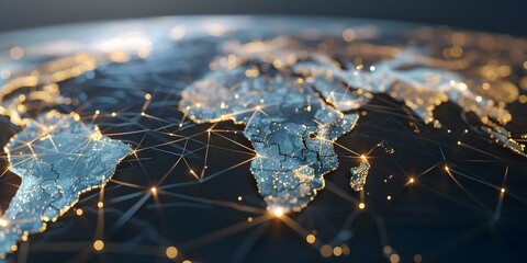 AI-Powered Global Network Connectivity and Data Transfer Technology Illustrated on a World Map. Concept Technology Innovation, Global Connectivity, Data Transfer, AI Illustration, World Map