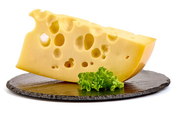 Maasdam cheese, isolated on white background.