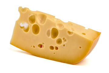Maasdam cheese, isolated on white background.