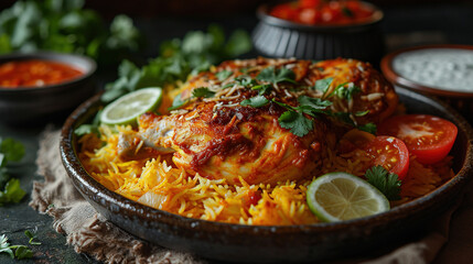Aromatic Indian Biryani With Fiery Chicken Bokeh Blur