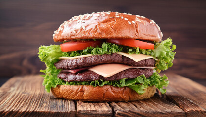 Delicious beef hamburger. Tasty fast food. American cuisine. Cooking and culinary concept.