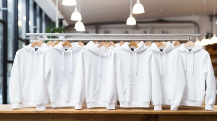 White Hoodies Display in Modern Apparel Store