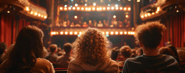 Fototapeta premium A group of friends attending a live theater performance, experiencing the magic of storytelling on stage.