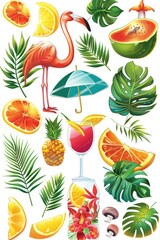 Colorful assortment of tropical fruits and refreshing beverages on a table or counter