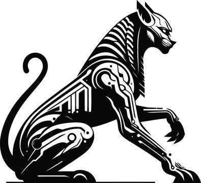 recommend clip art: sphinx silhouete with cyberpunk pattern illustration