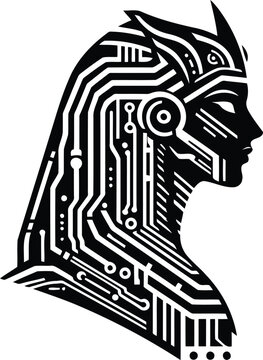 recommend clip art: sphinx silhouete with cyberpunk pattern illustration