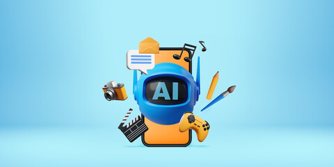 Smartphone screen with AI bot and creative services icons