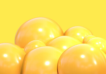 3D balls yellow bubble balloon color glossy 3d render shepres ball group background