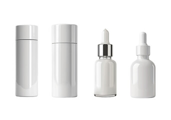 Set of cosmetic serum bottles Highly detailed, isolated on transparent background PNG file.