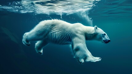 a polar bear swimming underwater in the ocean. with no ice