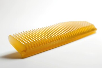 A small yellow comb sits on top of a white table, ready for use
