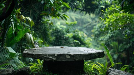 Obraz premium Tropical Garden with Stone Podium Display
