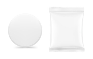 Shower steamer mockup with pillow packaging set mockup. Vector illustration isolated on white background. Can be use for template your design, presentation, promo, ad. EPS10.