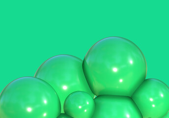 3D balls green bubble balloon color glossy 3d render shepres ball group background