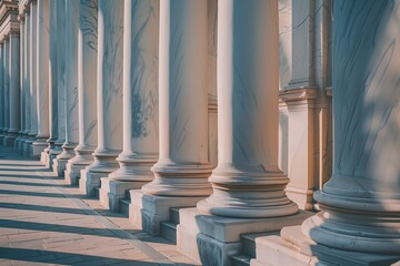 Row of White Marble Columns in a Greek Building