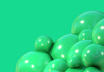 3D balls green bubble balloon color glossy 3d render shepres ball group background