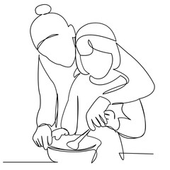 Mom helps my daughter cook