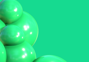 3D balls green bubble balloon color glossy 3d render shepres ball group background