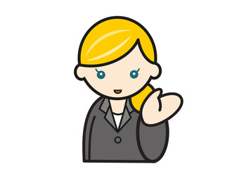 案内ポーズの金髪外国人女性