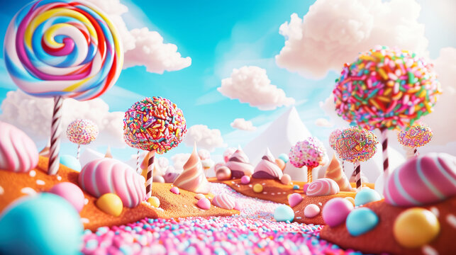 Fantasy surreal candy and sweets landscape
