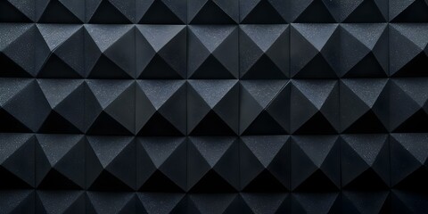 Pyramid-patterned soundproof foam on a black wall in a recording studio. Concept Recording Studio, Soundproofing, Pyramid Pattern, Black Wall, Acoustic Treatment