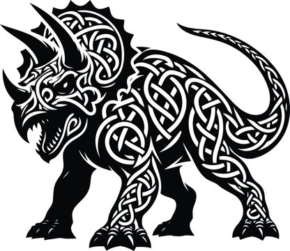 recommend clip art: triceratops in silhouete with celtic knot pattern illustration