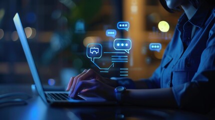 Chatbot conversational assistant. People using online customer service with chat bots for support.AI generated image