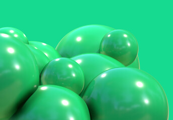 3D balls green bubble balloon color glossy 3d render shepres ball group background