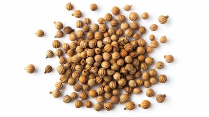 Heap of Coriander Seeds on a White Background, Generative AI