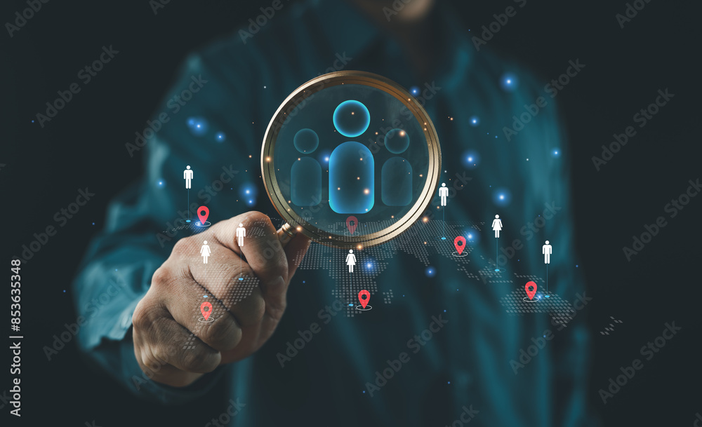 Poster Customer Relationship Management, Businessman use tablet with global structure customer network technology, Data exchanges development. customer service, social media. digital marketing online.