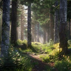 Obraz premium A forest with a path through it