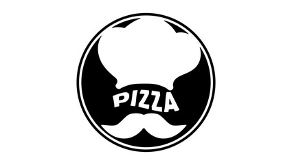 chef and pizza emblem, black isolated silhouette