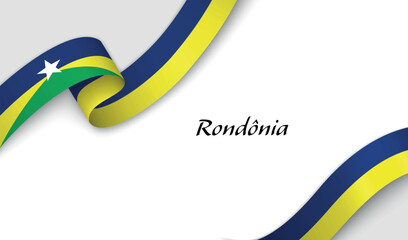 Curved ribbon with fllag of Rondonia is a state of Brazil on white background